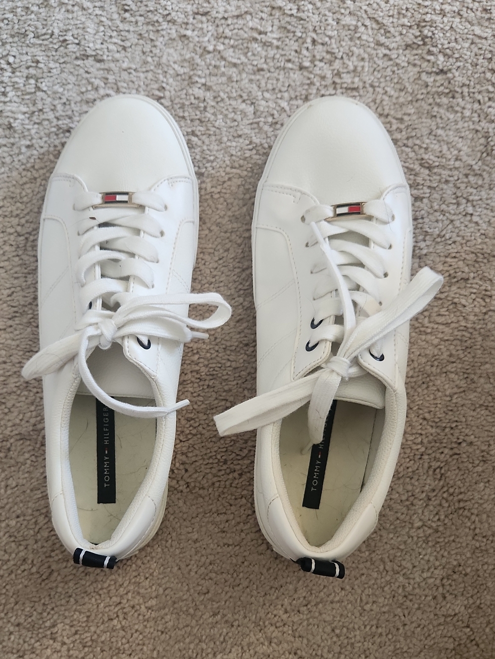 Tommy Hilfiger White Leather Low-Profile Sneakers with Flag Accent